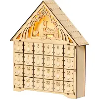 Dopwii Adventskalender mit LED-Beleuchtung, 24 Schubladen, Krippenszene, 26,6x6x30 cm, Holzoptik