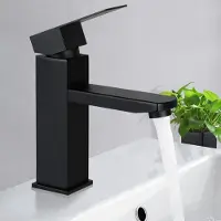 RPSTrading Wasserhahn Bad Schwarz - Eckige Waschtischarmatur Edelstahl Waschbeckenarmatur, Einhebelmischer Badarmatur