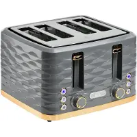 Welikera Toaster für 4 Scheiben mit 7 Bräunungsstufen, High-Lift, Aufwärm-/Auftau-/Abbruchs-Funktion, Graue Wellenoptik