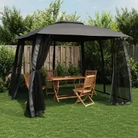 vidaXL Möbel Pavillon mit Doppeldach & Netzwänden Anthrazit 2,93x2,93m Stahl - Pavillons & Partyzelte 368449
