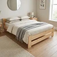 Need Sleep Massivholzbett 160x200 cm – Doppelbett aus Kiefernholz – stabiles Bettgestell – niedriges Kopfteil – Natur