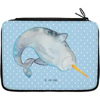 Mr. & Mrs. Panda Federmappe Narwal - Blau Pastell - Geschenk, Bleistiftetui, Kinderzimmer, Hausfrau, Aufräumen, Wal, Federtasche, Schlampermäppchen, Etui, Meer, Mäppchen