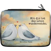 Mr. & Mrs. Panda Federmappe Turteltauben Liebe Design - Weiß - Geschenk, Bleistiftetui, Hochzeitstag, Freundin, Partner, Tauben, Federmäppchen, Federtasche, Mäppchen