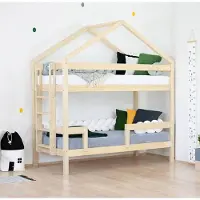 Benlemi Wooden house-shaped bunk bed KILI - Transparent oil - 207 cm