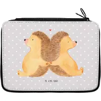 Mr. & Mrs. Panda Etui Igel händchenhaltend - Grau Pastell - Geschenk, glücklich, Federmappe, Hochzeit, Federtasche, Federmäppchen, Mäppchen, Love, Freundin, Verknallt