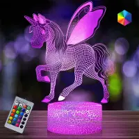 Welikera Kinder 3D Einhorn Nachtlicht, Tischlampe mit 16 Farben und Fernbedienung, Ideales Weihnachts- und Geburtstagsgeschenk