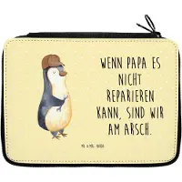 Mr. & Mrs. Panda Federmäppchen Wenn Papa es nicht reparieren kann, sind wir am Arsch - Gelb Pastell - Geschenk, Etui für Stifte, Schraubenschlüssel, Mäppchen, Pinguin
