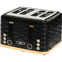 Welikera 4-Scheiben-Toaster, wellenförmiges Design, mehrere Funktionen, Krümelfach, Schwarz