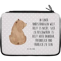 Mr. & Mrs. Panda Schlampermäppchen Bär Schulterblick - Grau Pastell - Geschenk, Bären, Weisheit, Stifteetui, Teddy, Weltansicht, Federmappe, Schreibmappe, Motivation