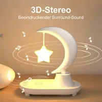 Slyrun 3-in-1 LED-Nachtlicht mit Bluetooth Audio und kabelloser Ladefunktion, Bluetooth Lautsprecher, farbenfrohe Atmosphäre am Nachttisch