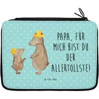 Mr. & Mrs. Panda Etui Bären mit Hut - Türkis Pastell - Geschenk, Mäppchen, Vatertag, Bleistiftetui, Federtasche, Federmappe, Bär, Muttertag, Familie, Family, Papa
