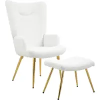 HOMCOM Ohrensessel mit Hocker, Sessel mit Sherpa-Bezug, Hohe Rückenlehne, Weiß