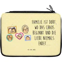 Mr. & Mrs. Panda Mäppchen Igel Familie - Gelb Pastell - Geschenk, Federtasche, Bilder, Etui, Muttertag, Papa, Federmappe, Liebe, Bleistiftetui, Schlampermäppchen