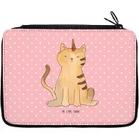Mr. & Mrs. Panda Etui Einhorn Katze - Rot Pastell - Geschenk, Unicorn, Regenbogen, Glitzer, Bleistiftetui, Federmappe, Stifteetui, Mieze, Federtasche, Federmäppchen