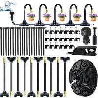 Dopwii Bewässerungsdüsen-Set, 10 m Wasserschlauch, Sprühdüse mit 20 cm Einstellring, inklusive 10 T-Stücken und 10 Rückschlagventilen/Bewässerungsstopfen.