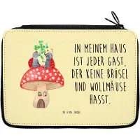 Mr. & Mrs. Panda Federtasche Marienkäfer Fliegenpilz - Gelb Pastell - Geschenk, Schlampermäppchen, Etui für Stifte, Wohnung, Haus, Zuhause, Fleigenpilzhaus, Federmappe