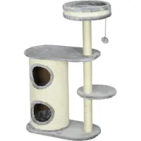 Novzep Graue Kratzbaum für Katzen mit Sisal-Seilpfosten, Plüsch, mehrstufig, Ballspielzeug, 59x35x100 cm