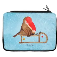 Mr. & Mrs. Panda Etui Rotkehlchen Schlitten - Eisblau - Geschenk, Weihnachten, Federtasche, Mäppchen, Schlamper, Federmäppchen, Schlampermäppchen, Schulmäppchen, Vogel