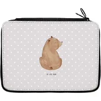 Mr. & Mrs. Panda Mäppchen Bär Schulterblick - Grau Pastell - Geschenk, Teddy, Federmäppchen, Weisheit, Federtasche, Motivation, Weltansicht, Etui, Bären, Federmappe