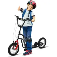 Welikera Kinderroller Lenker Verstellbar Scooter Tretroller Cityroller Kinder Roller Kickboard mit Luftreifen 12 Zoll ab 5 Jahre Schwarz 120 x 58 x 75-80 cm