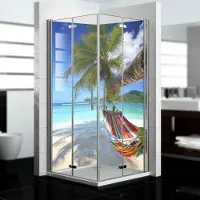 Dedeco Eck-Duschrückwände Aluminium wasserfest Motiv: Strand V4, Nano-Protect hochglänzend, 2 x 90x210x0,3cm, Fliesenersatz fugenlos Wandverkleidung Wandpaneele, Germany
