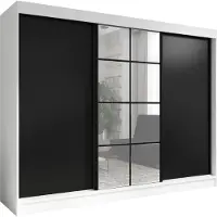 Mebloland Oravelle 200 cm Weiß / Schwarz 3-türiger Kleiderschrank mit Spiegel, 4 Schubladen und Kleiderstangen – Funktionalität und Eleganz!