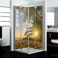 Dedeco Eck-Duschrückwände Aluminium wasserfest Motiv: Sonnenuntergang V1, 2 x 90x200x0,3cm, Badrückwand, Fliesenersatz fugenlos Wandverkleidung Wandpaneele, Germany