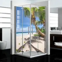 Dedeco Eck-Duschrückwände Aluminium wasserfest Motiv: Strand V1, 2 x 90x200 cm, Badrückwand, Fliesenersatz fugenlos Wandverkleidung Wandpaneele, Germany