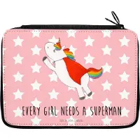 Mr. & Mrs. Panda Schlampermäppchen Einhorn Super - Rot Pastell - Geschenk, Superheld, Freundin, Mäppchen, Held, Einhörner, Federmäppchen, Stifteetui, Bleistiftetui