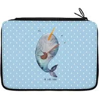 Mr. & Mrs. Panda Etui Narwal Gitarre - Blau Pastell - Geschenk, Schlampermäppchen, Tanzen, Schulmäppchen, Gespräche, Bleistiftetui, Wal, Schreibmappe, Meer, Federmäppchen