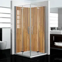 Dedeco Eck-Duschrückwände Aluminium wasserfest Motiv: Holz V6, Nano-Protect hochglänzend, 2 x 100x200x0,3cm, Fliesenersatz fugenlos Wandverkleidung Wandpaneele, Germany