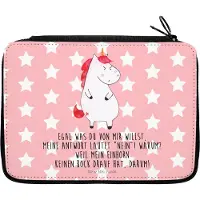 Mr. & Mrs. Panda Federmappe Einhorn Wut - Rot Pastell - Geschenk, Mäppchen, Unicorn, Arbeit, Stiftebeutel, Lustig, Federtasche, Federmäppchen, Etui, Nein