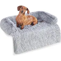 BundiGlassware Hundebett Plüsch, Hundedecke Sofa, Sofaschutz Hund, Hundekissen, Größe L, für mittelgroße Hunde, 114 x 94 x 16 cm, Ombré-Grau