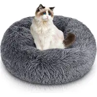 Welikera 60cm Rund Hundebett Flauschig Katzenbett Waschbar Hundekissen Weiches Plüsch Donut Haustierbett für Katzen Hunde, dunkelgrau