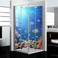 Dedeco Eck-Duschrückwände Aluminium wasserfest Motiv: Ozean V2, Nano-Protect hochglänzend, 2 x 90x200x0,3cm, Badrückwand, Fliesenersatz fugenlos Wandverkleidung Wandpaneele, Germany