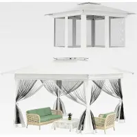 Markenlos 4x4m Pop-Up Faltpavillon, Ein-Knopf-Installation Partyzelt mit Belüftung, Doppeldach Gartenzelt mit Moskitonetzen, höhenverstellbar, wasserdicht & UV-Schutz, inkl. Tasche - Weiß