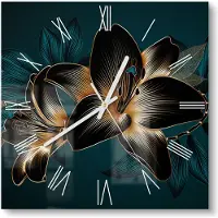 DEQORI Glasuhr 30x30 cm Römisch 'Hochwertige Liliengrafik' Wanduhr Glas Uhr Design leise