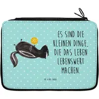Mr. & Mrs. Panda Federmäppchen Stinktier Ball - Türkis Pastell - Geschenk, Raubtier, Weisheit, Federmappe, Etui, Bleistiftetui, Skunk, Schlampermäppchen, Mäppchen