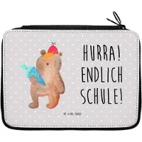 Mr. & Mrs. Panda Federtasche Bär Schultüte - Grau Pastell - Geschenk, Schlampermäppchen, Teddy, Schulanfang, Einschulung, Schulbeginn, Mäppchen, Grundschule, Federmappe
