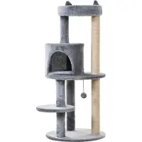 SUGIFT Katzenbaum 104 cm Grau – Kratzbaum 4 Stock mit Höhle Sisal Plüsch 48x48 cm