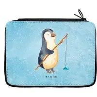 Mr. & Mrs. Panda Etui Pinguin Angler - Eisblau - Geschenk, Mäppchen, Federtasche, Wochenende, Angel, Federmäppchen, Angelurlaub, Angeln, Neustart, Federmappe, Stifteetui