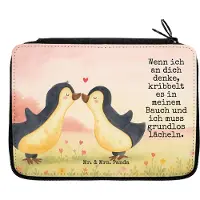 Mr. & Mrs. Panda Federmappe Pinguine Kuss Design - Weiß - Geschenk, Hochzeitstag, für Freundin, Malmappe, Freund, Etui, Frauen, Federmäppchen, Schuletui, Bleistiftetui