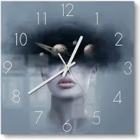 DEQORI Glasuhr 30x30 cm Zahlen 'Galaxie vor Augen' Wanduhr Glas Uhr Design leise