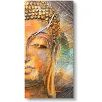 DEQORI Glasuhr 30x60 cm Römisch 'Meditierender Buddha' Wanduhr Glas Uhr Design leise