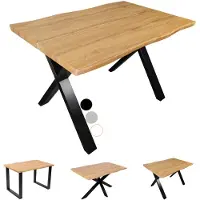 Casa Massiva Esstisch Dua | 160 x 85 cm | Holz-Optik mit Baumkante in Wildeiche | X-Gestell Metall Schwarz | 40 mm Tischplatte geteilt | Tisch für Esszimmer & Küche