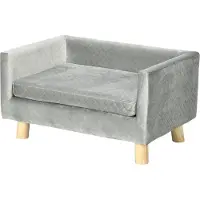 Novzep Hundesofa mit Holzbeinen Hundebett Haustiersofa Hundematte für kleine Hunde bis zu 8 kg Samt-Touch Grau 64 x 45 x 36 cm