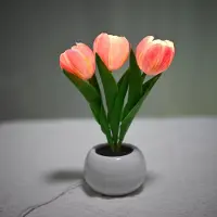 Slyrun Tulpenlampe, künstliche Blumenlampe, Tischlampe, LED-Tulpen-Nachtlicht mit Vase, geeignet als Geschenk für Frauen, Heimdekoration
