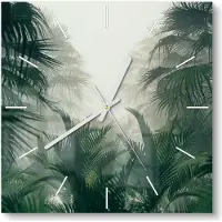 DEQORI Glasuhr 30x30 cm Modern 'Nebelwaldgeheimnis' Wanduhr Glas Uhr Design leise Küchenuhr