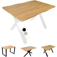 Casa Massiva Esstisch Dua | 120 x 80 cm | Holz-Optik mit Baumkante in Wildeiche | X-Gestell Metall Weiß | 40 mm Tischplatte geteilt | Tisch für Esszimmer & Küche