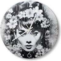 DEQORI DEQOART Glasuhr Ø30 cm Zahlen 'Florales Mysterium' Wanduhr Glas Uhr Design leise Küchenuhr